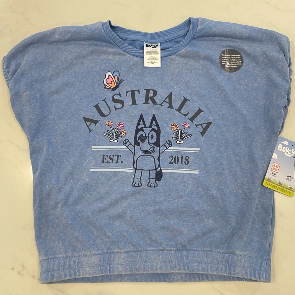 Bluey Australia Girls Embroidered Short Sleeve Graphic Top Size XL 14/16 - Picture 2 of 6